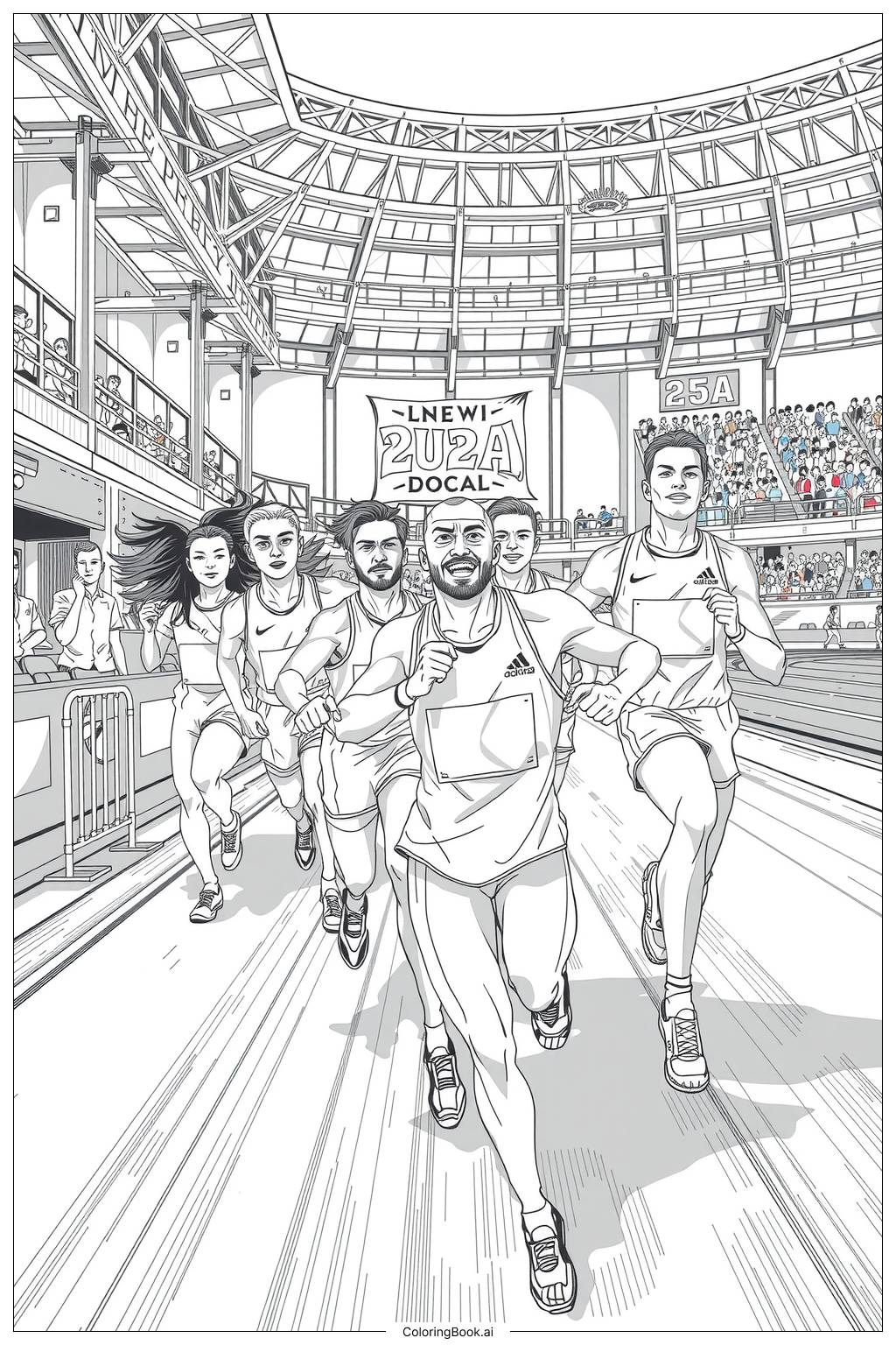  Page de coloriage Athlètes des Jeux Olympiques Spéciaux Compétissant Ensemble 