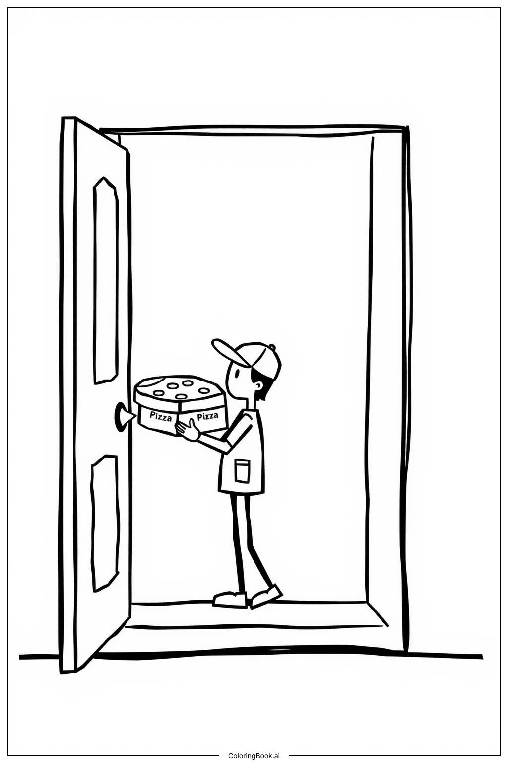  Pizza Delivery at the Door Coloring Page 