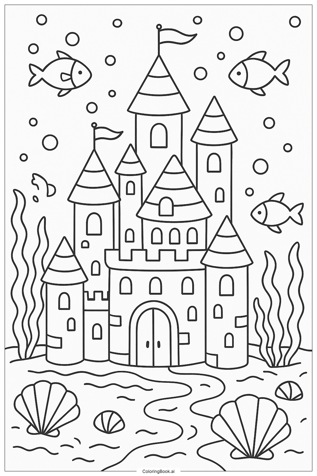  A Magical Castle Under The Sea Coloring Page 
