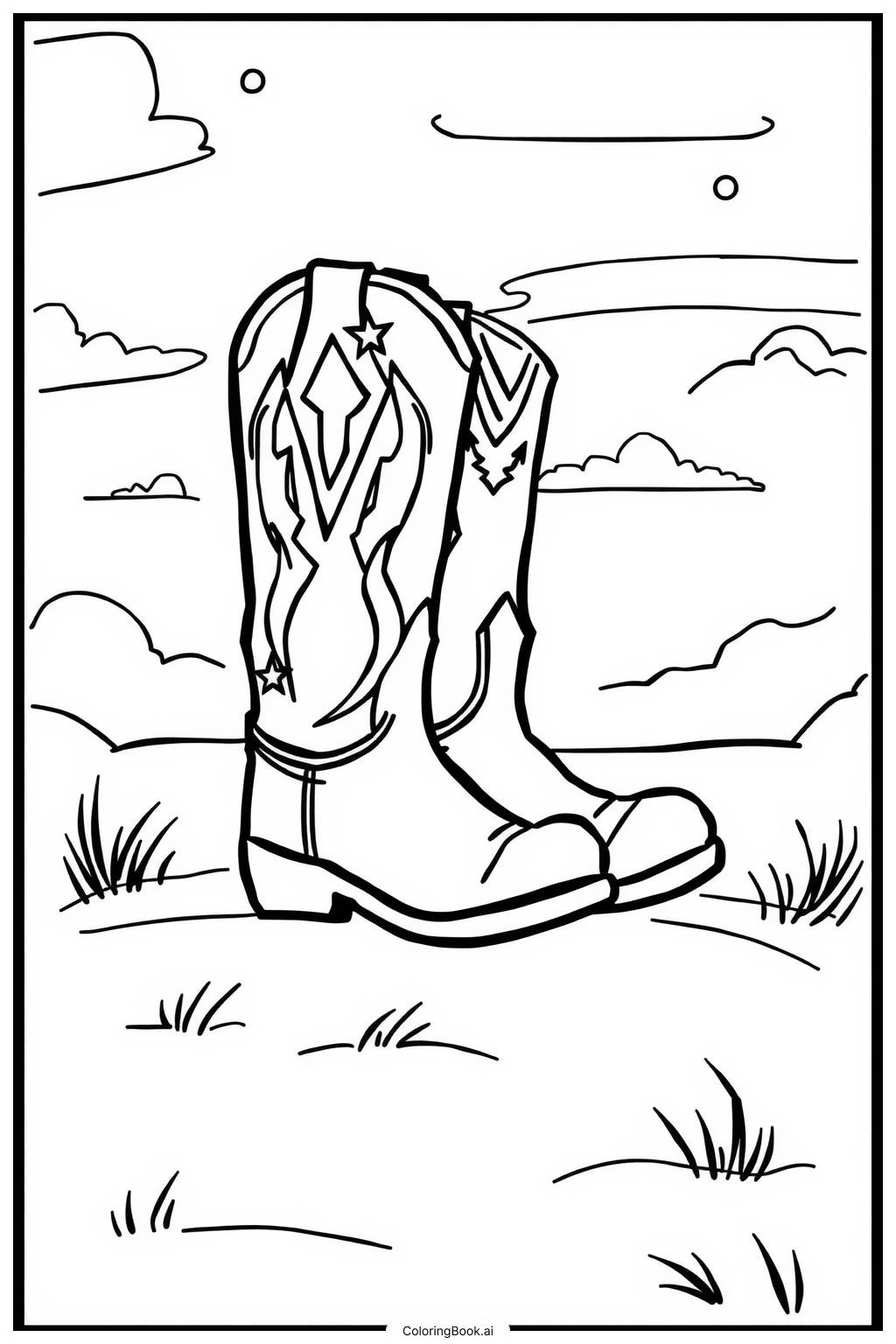  Cowboy boots kicking up dirt Coloring Page 