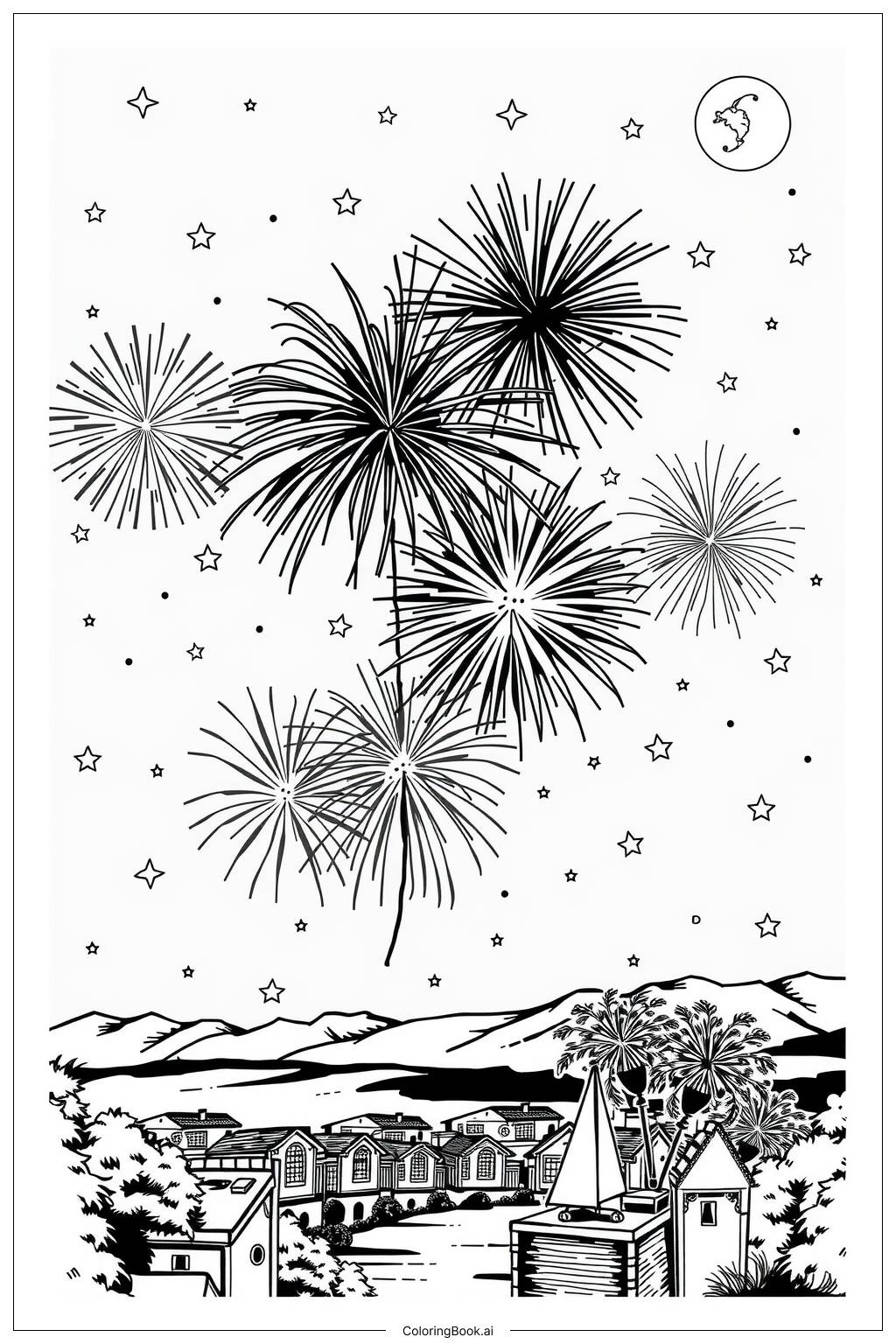  Fireworks Creating Magic in the Night Sky Coloring Page 