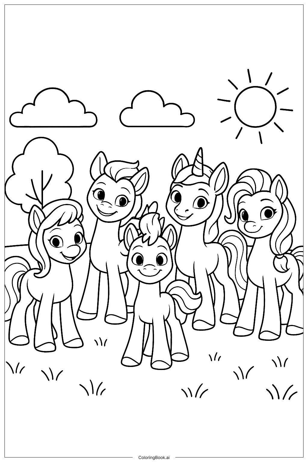  マイリトルポニー 新しい世代の友達の塗り絵ページ 