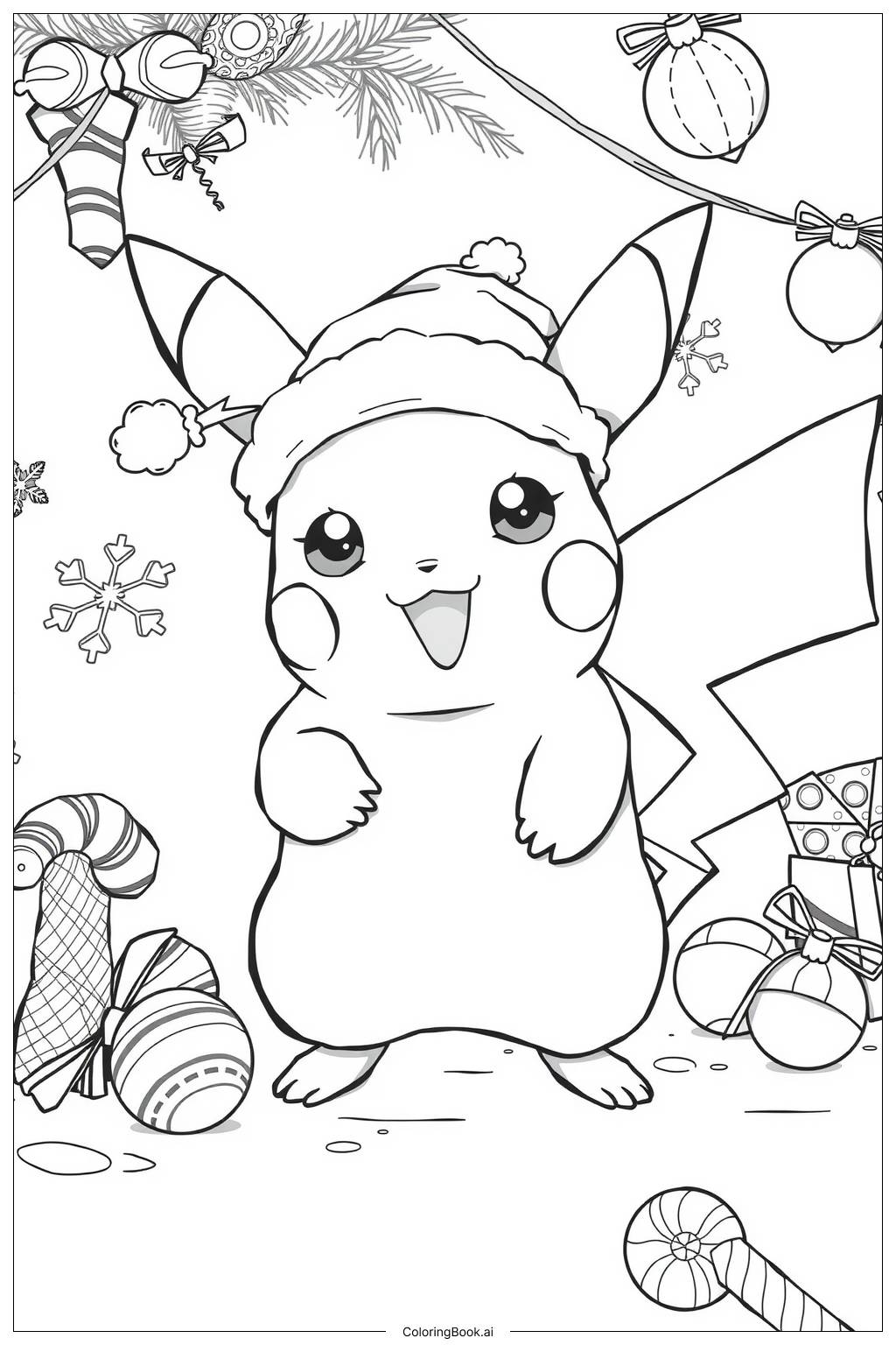  Pikachu with Santa Hat-2 Coloring Page 