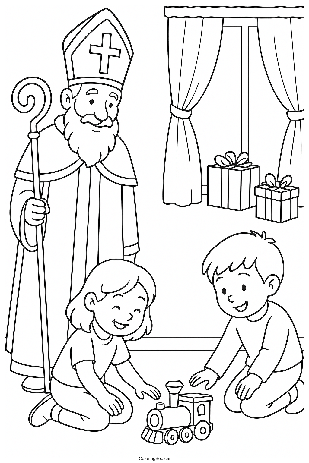 아이들을 지켜보는 성 니콜라스 색칠공부 페이지