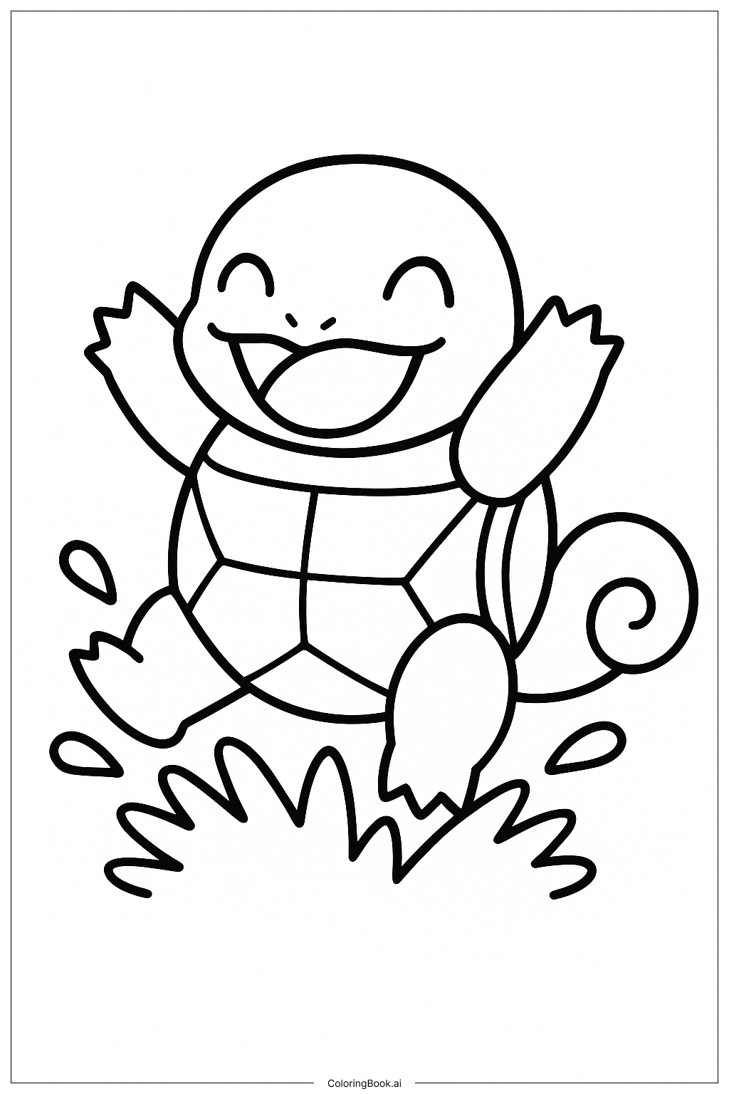  Página para colorear de Un Squirtle Feliz Salpicando Agua 