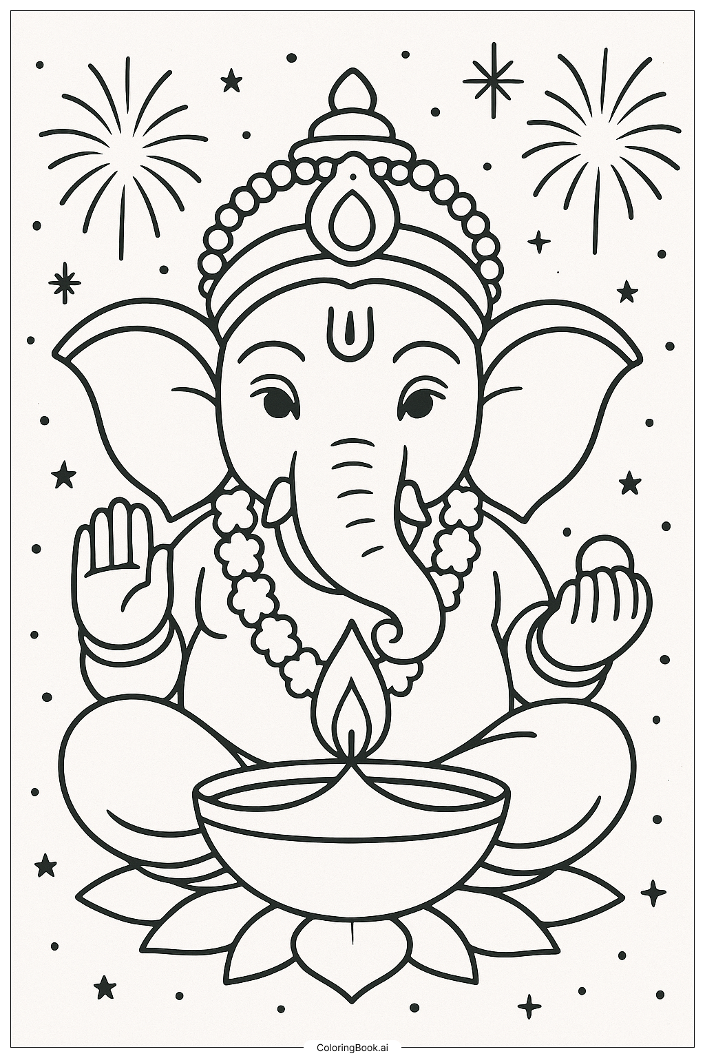 Trang tô màu Chúa Ganesha Cho Diwali