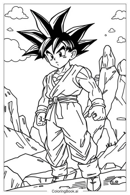  Página para colorir de Treinando Goku 