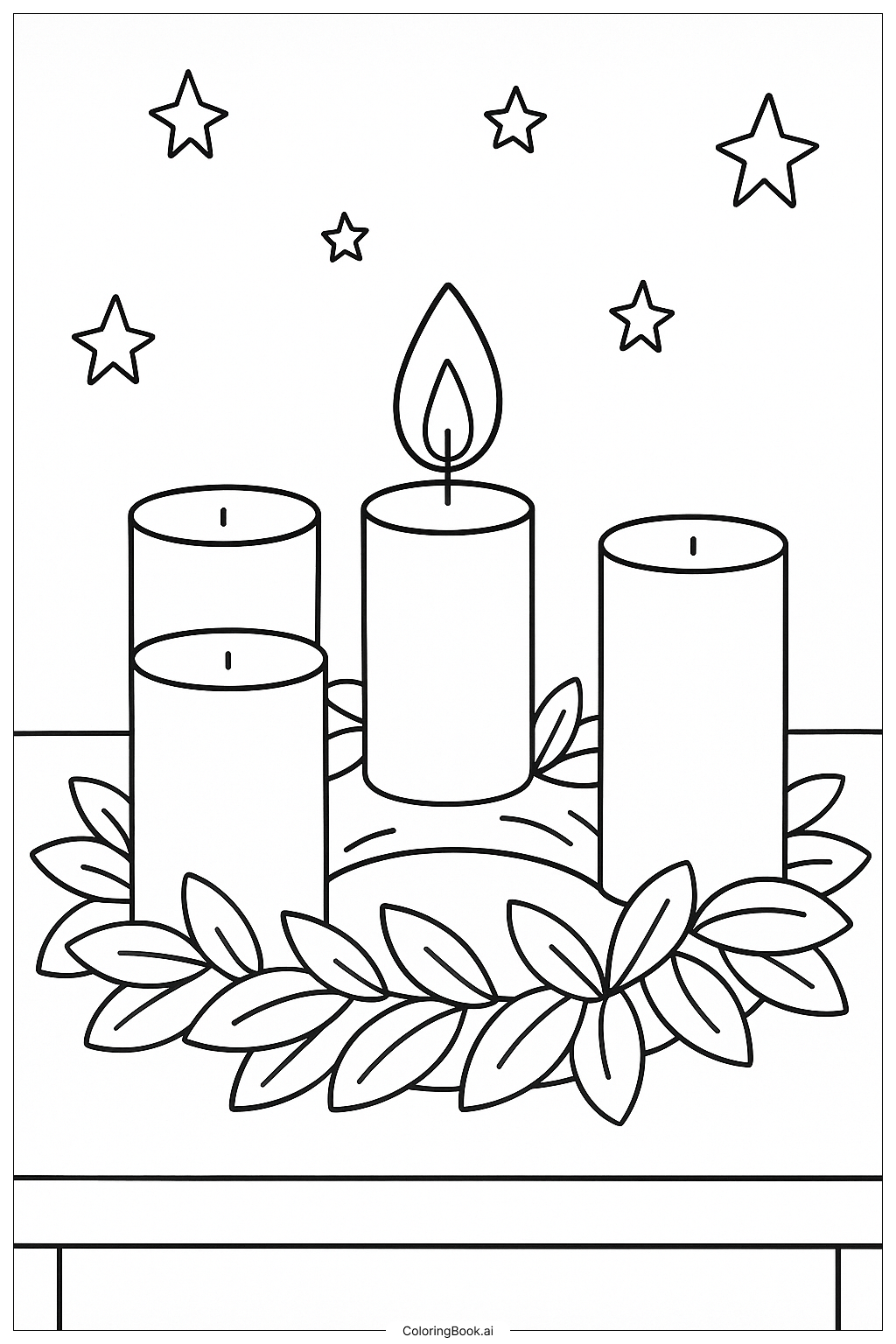  Peace Candle Lit on Advent Wreath Ausmalseite 