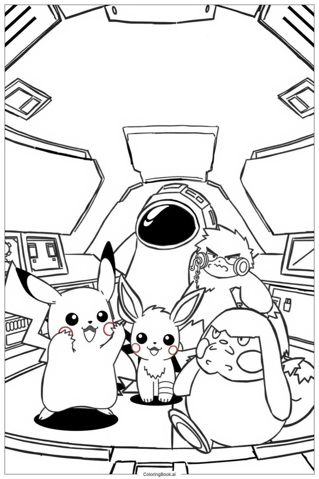  Pikachu Among Us Team Mission Coloring Page 