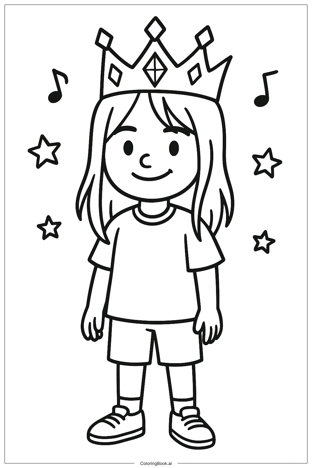 戴著皇冠的 Billie Eilish著色頁
