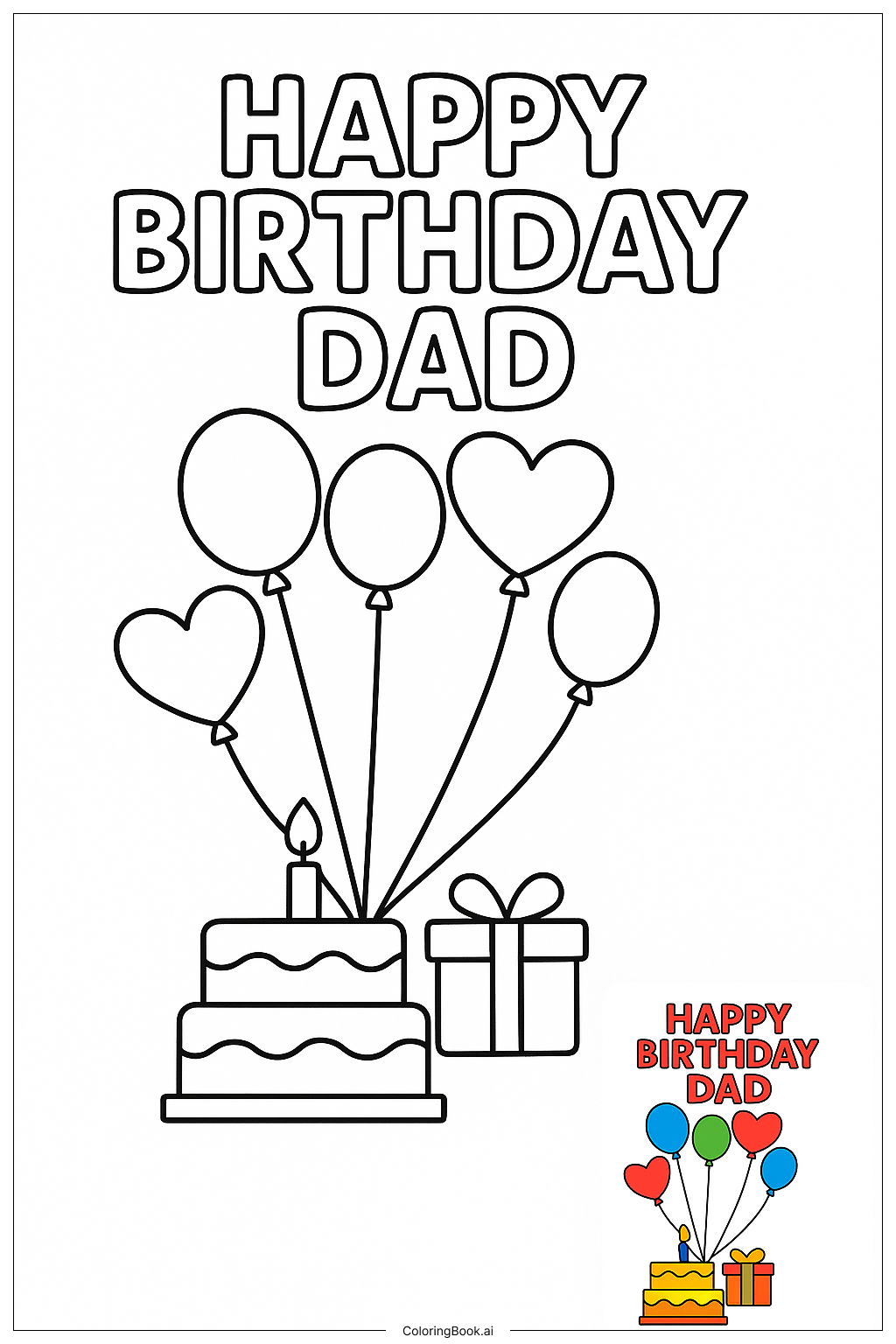  Happy Birthday Dad With Balloons Coloring Page 