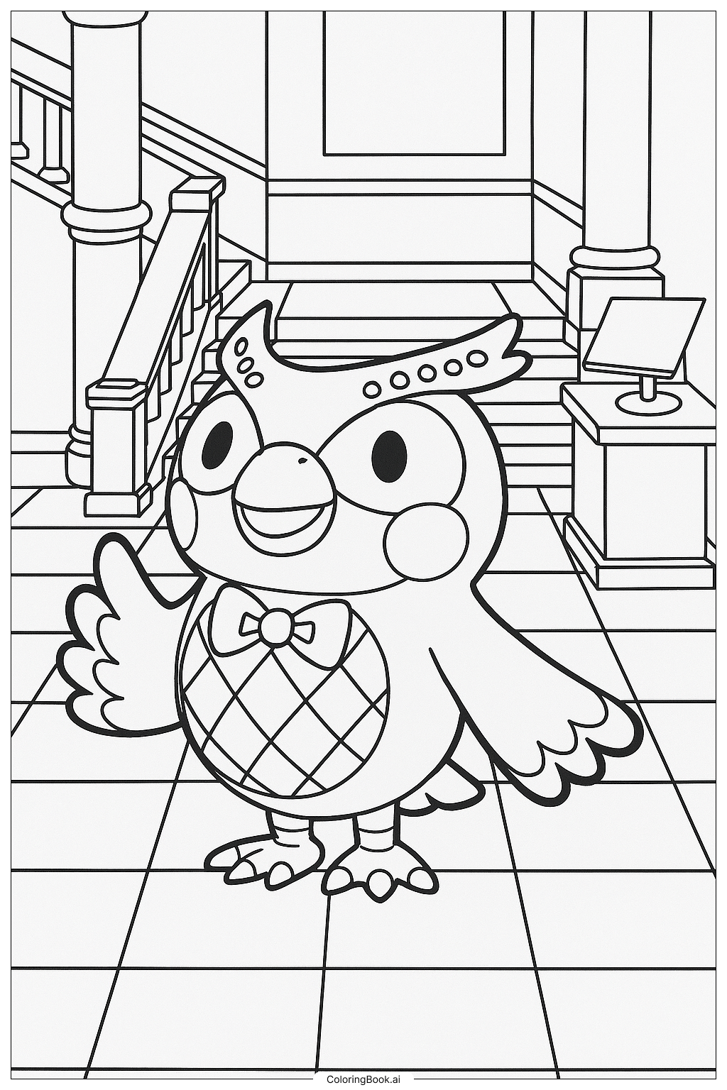  Blathers, die Eule im Animal Crossing Museum Ausmalseite 