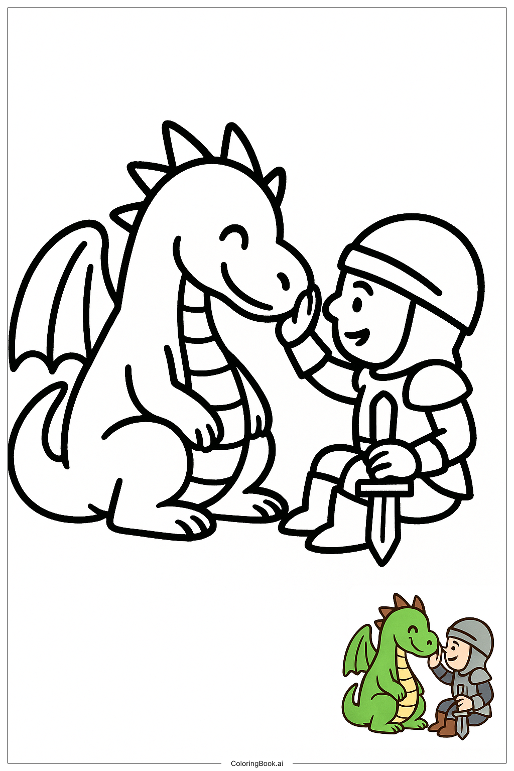  ドラゴンと戦士の絆の瞬間の塗り絵ページ 