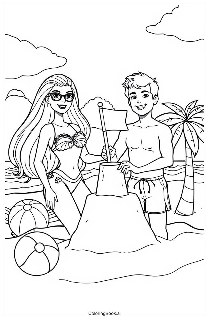  barbie and ken on a beach vacation Coloring Page 