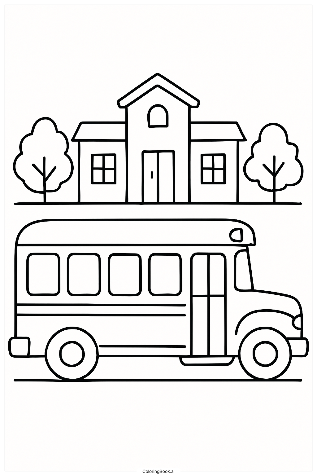  Schulbus vor der Schule Ausmalseite 