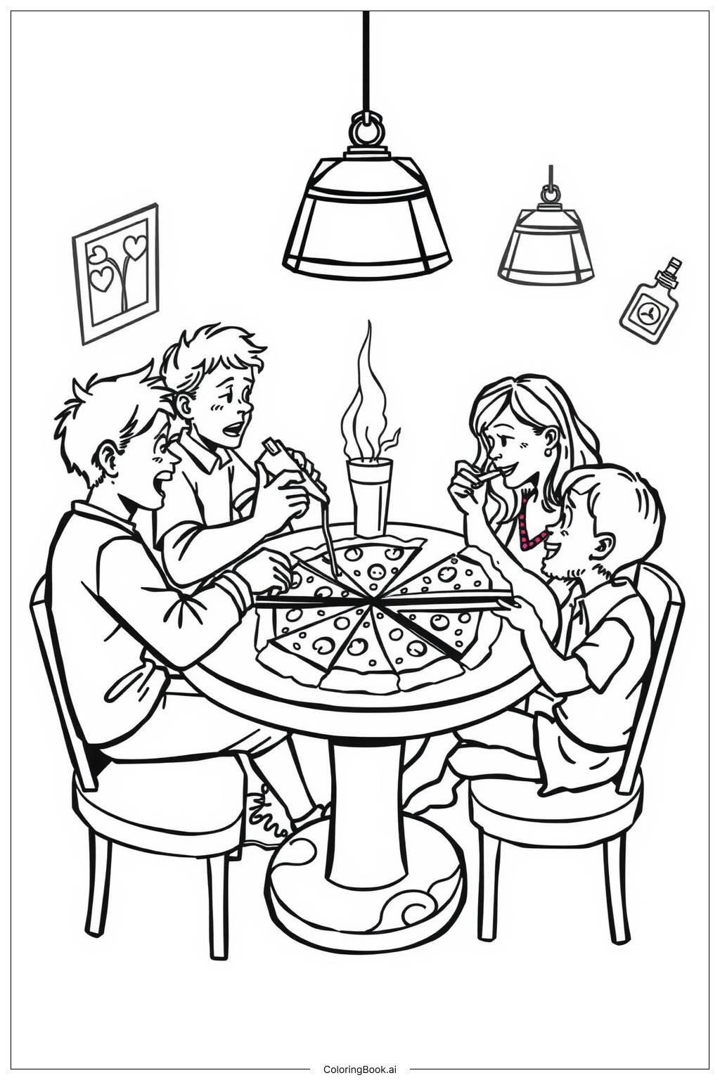  Family Eating Pizza Together-2 Coloring Page 