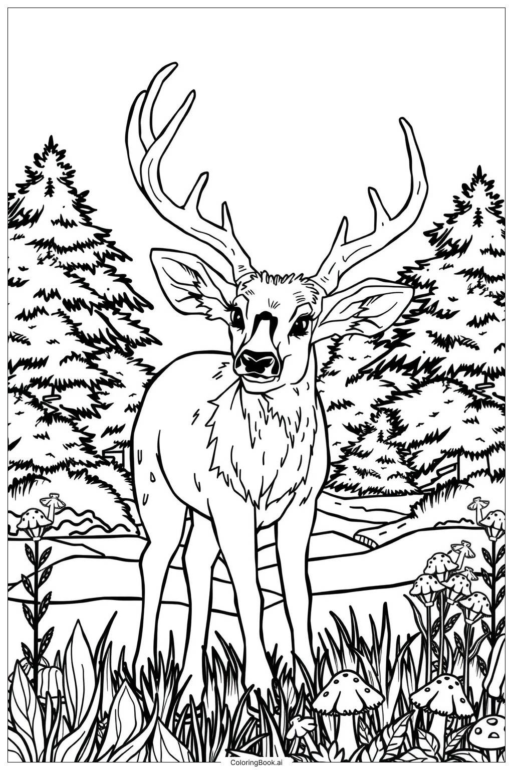  Easy Deer Drawing-2 Coloring Page 