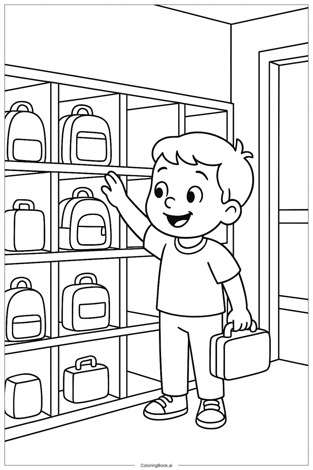  Page de coloriage Trouver un casier le premier jour d'école 