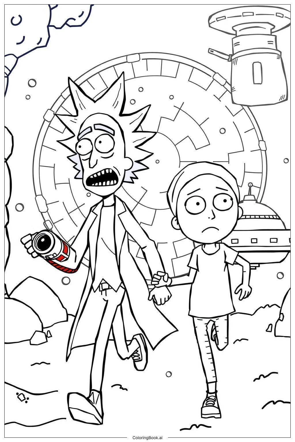  Rick und Morty auf der Suche nach Abenteuern Ausmalseite 