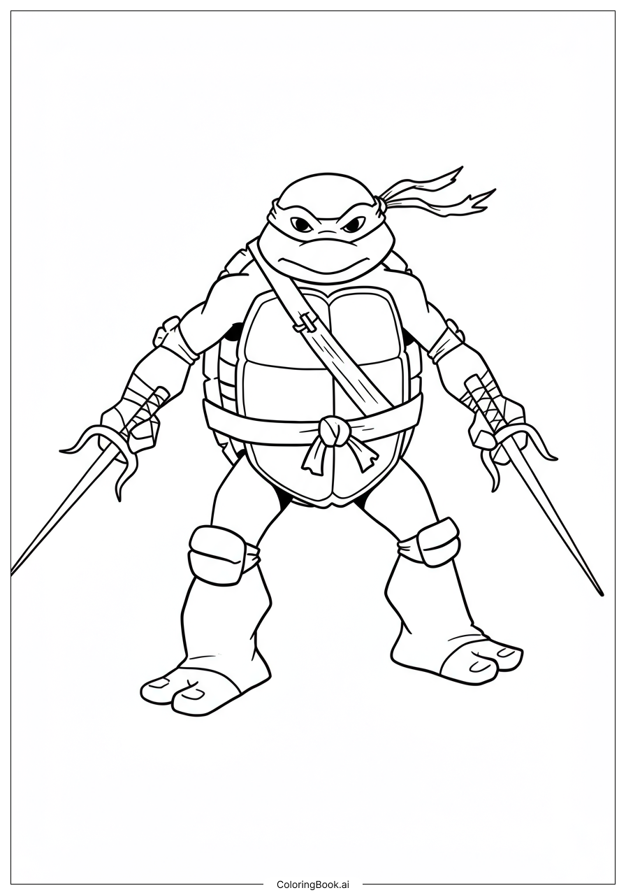  Page de coloriage Raphaël Tortue Ninja avec armes Sai 
