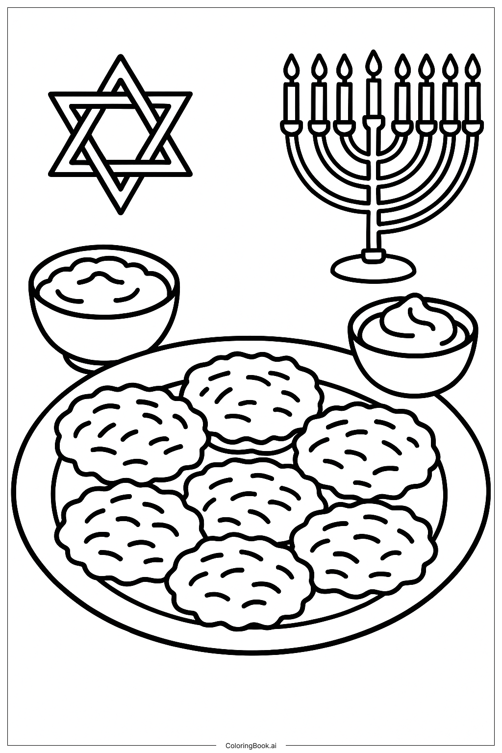  Hanukkah Traditional Latkes Plate Coloring Page 