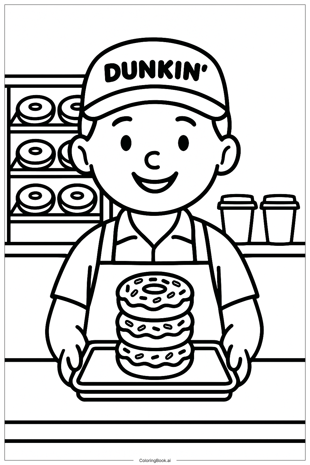  Dunkin Donuts Worker Serving Donuts Coloring Page 