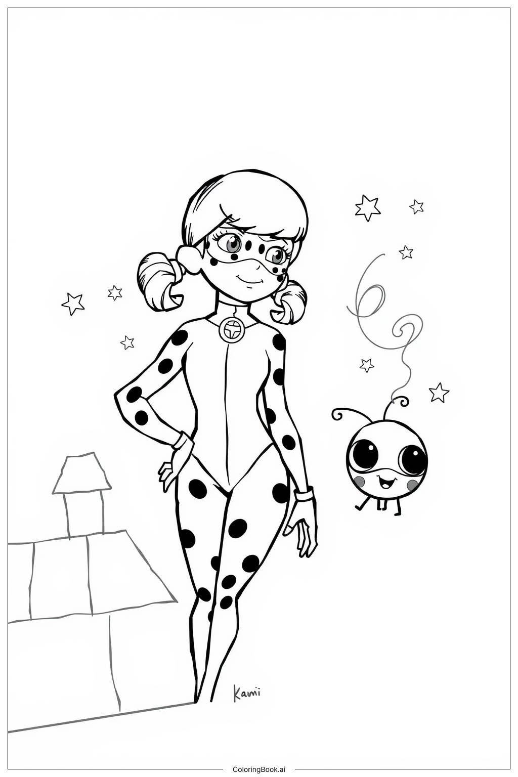  Miraculous Ladybug with Kwami Powers Coloring Page 