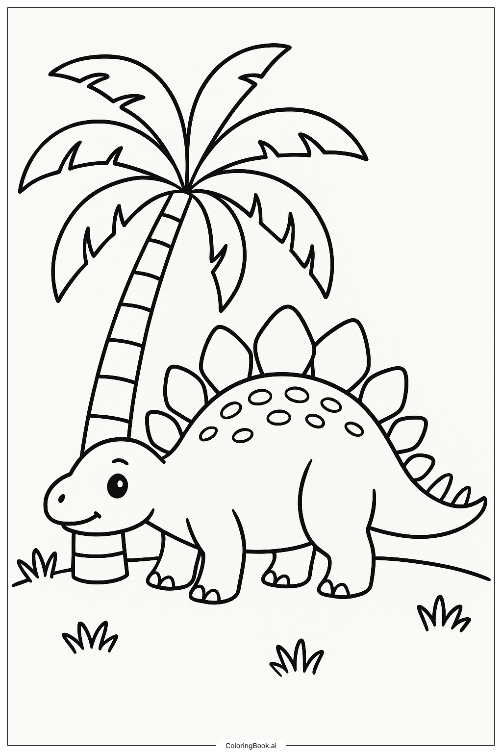 Ein Stegosaurus unter einer Palme Ausmalseite