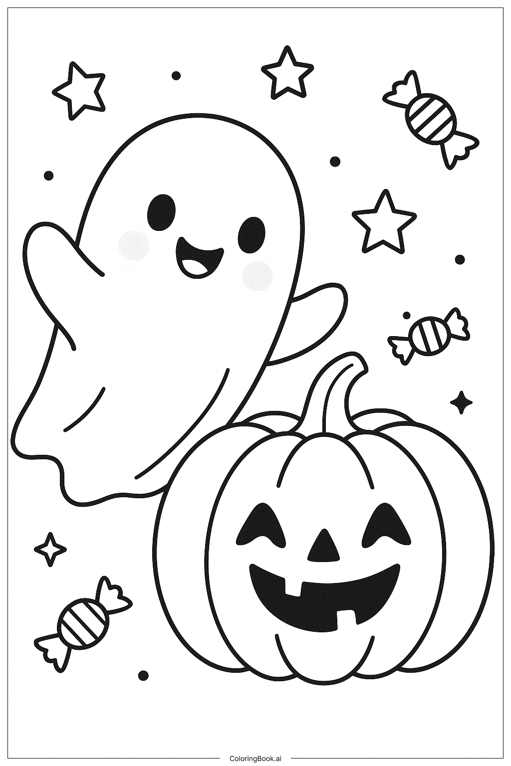  Ein Geist und ein Kürbis für Halloween 2025 Ausmalseite 
