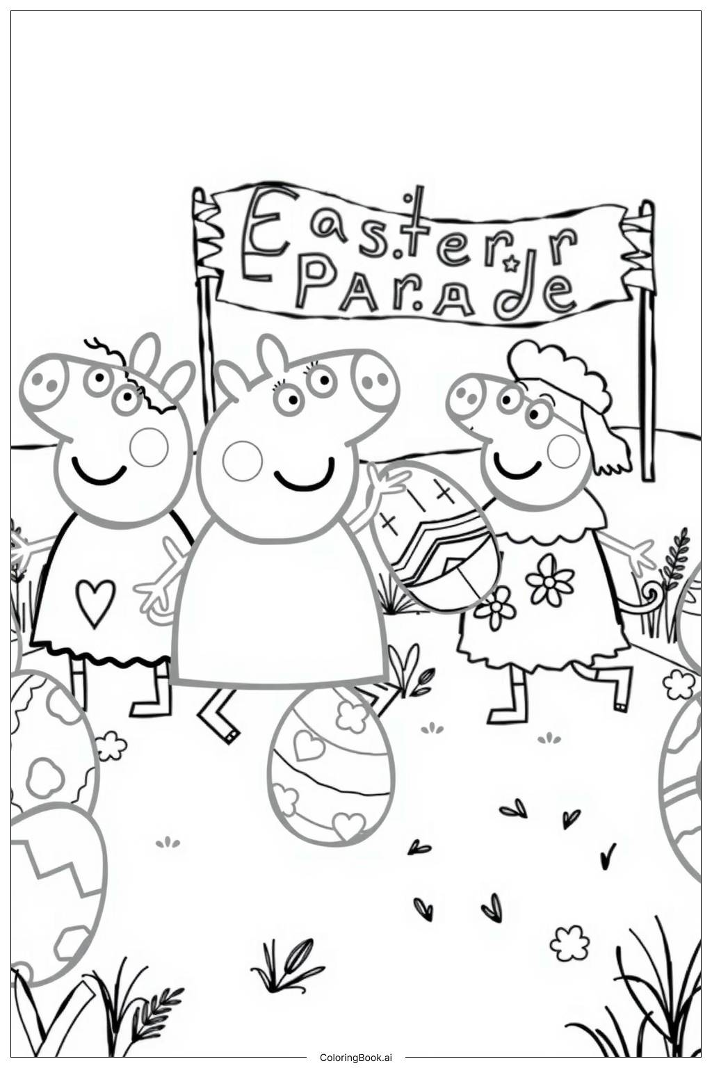  peppa pig easter parade with decorated eggs Coloring Page 