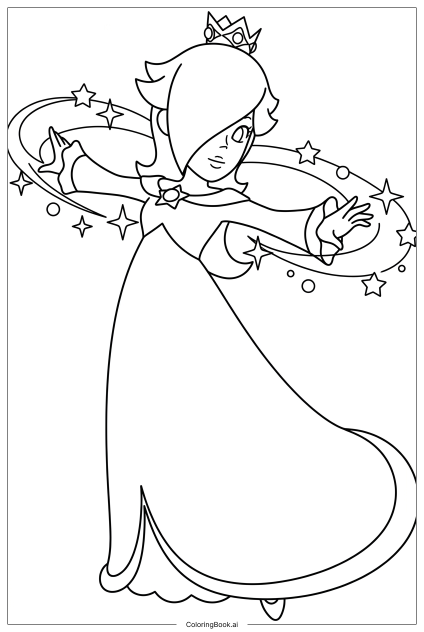  星の輪を回るロゼリナのダンスの塗り絵ページ 
