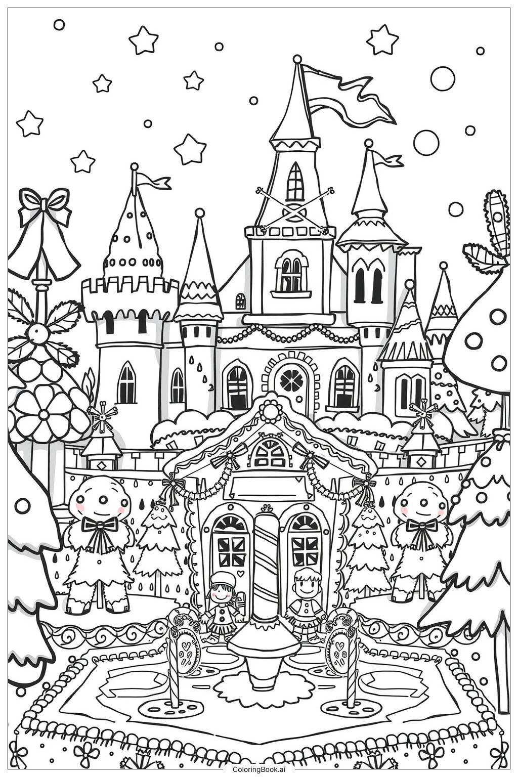  Gingerbread Kingdom with Characters-2 Coloring Page 