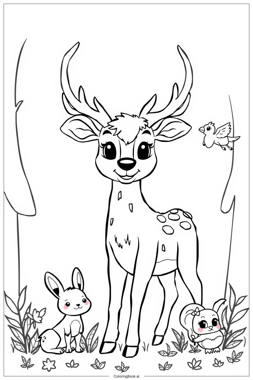  Page de coloriage Cerf Guidant les Animaux de la Forêt 