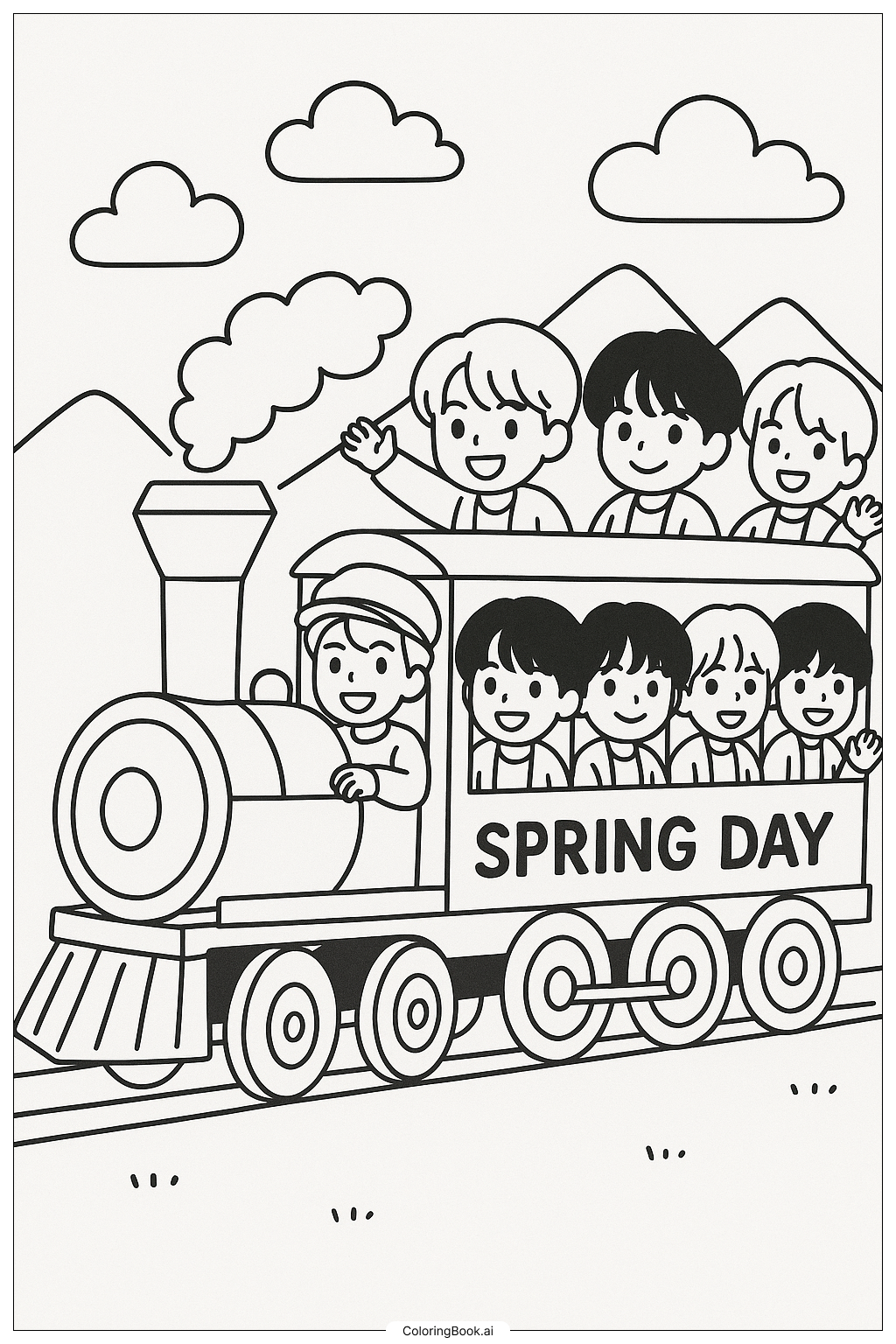 Página para colorear de BTS En El Tren "Spring Day"