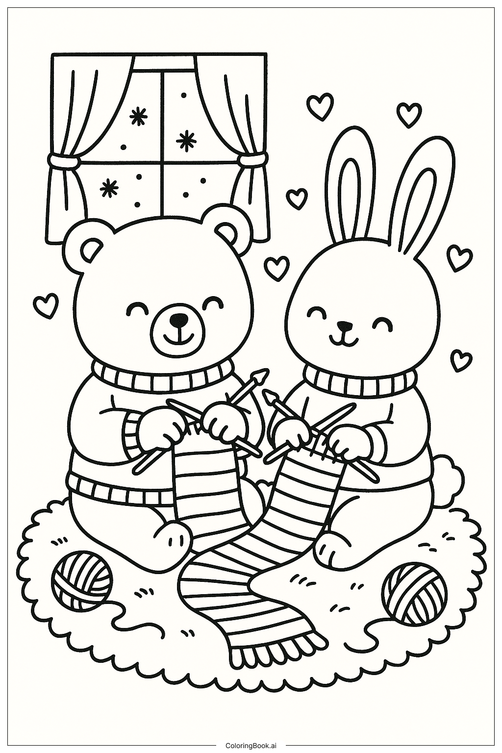 Cozy Friends Knitting A Scarf Coloring Page