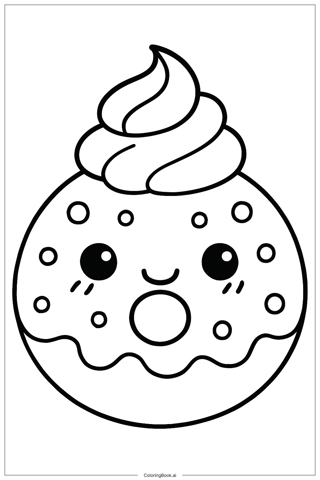  Kawaii Donut With Whipped Cream Coloring Page 