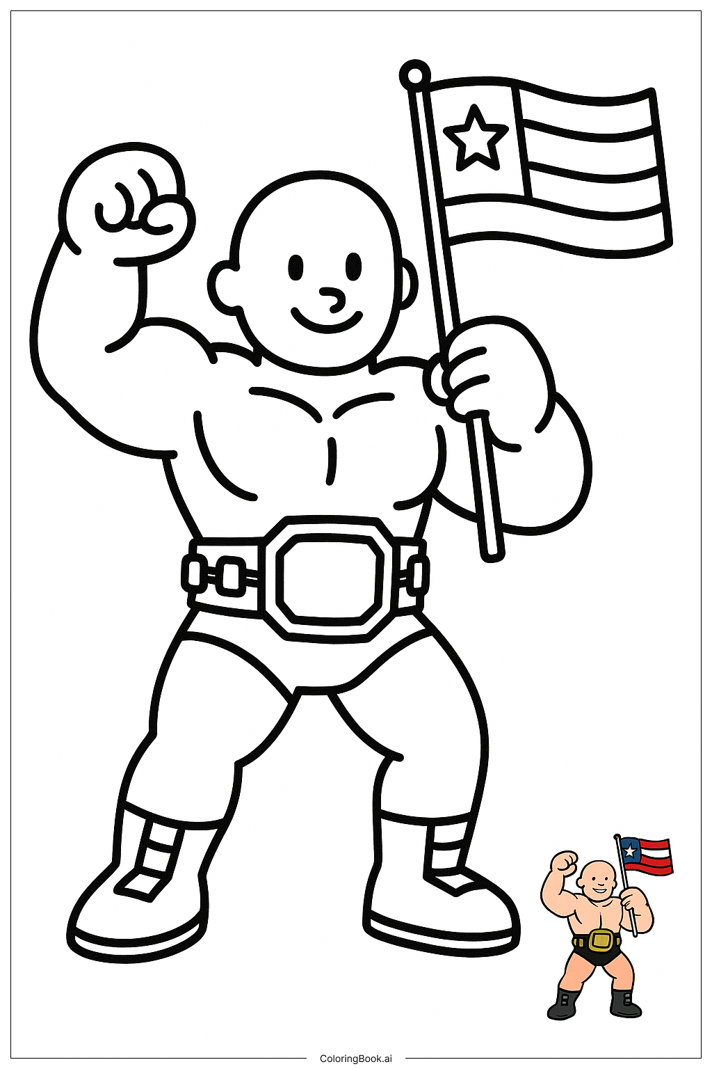 WWE摔跤手挥舞着旗帜填色页