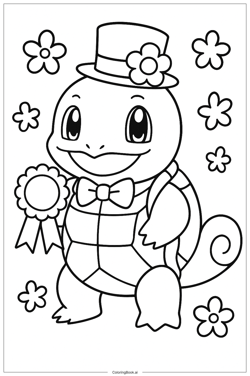  Página para colorear de Squirtle en un Traje de Concurso Pokémon 