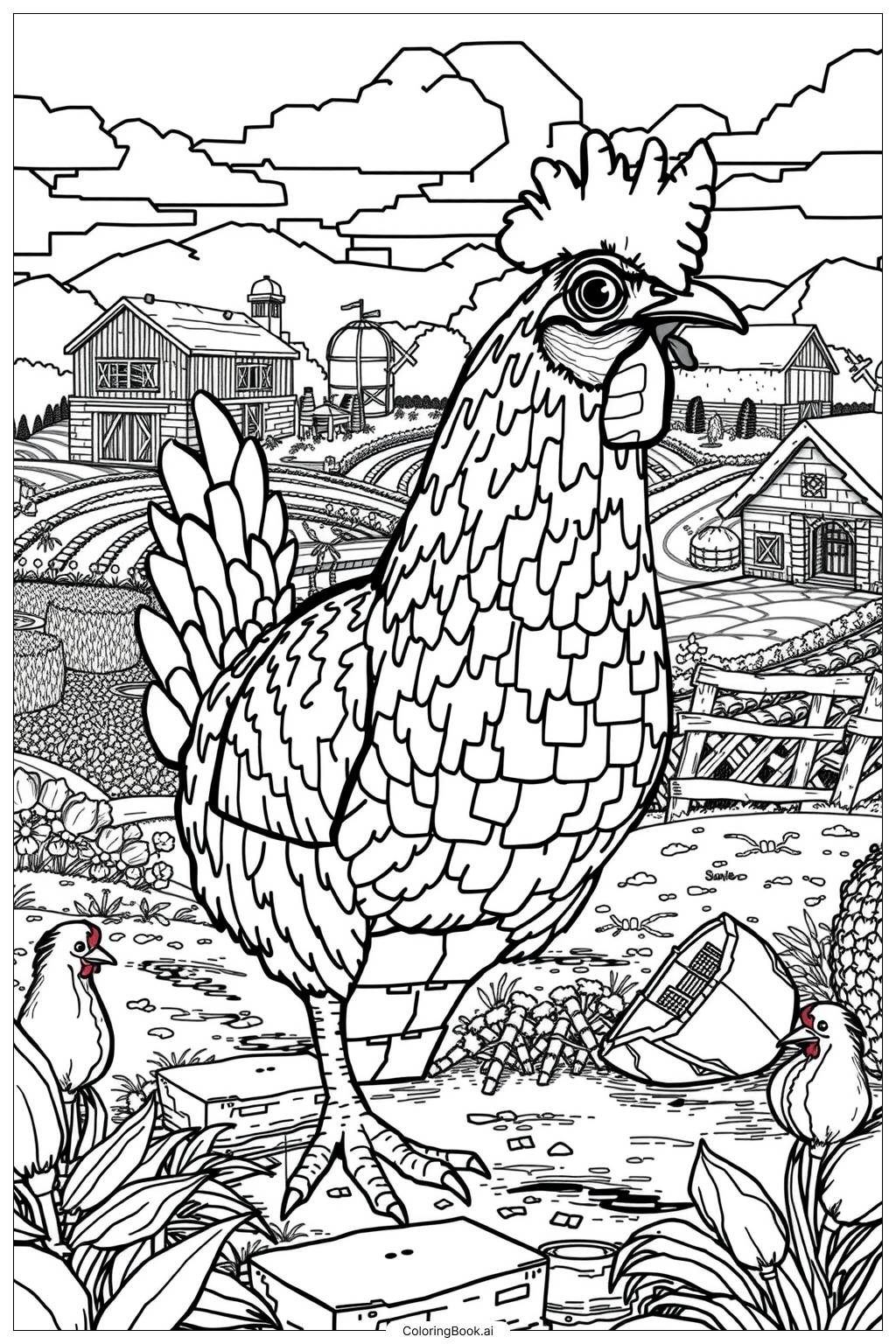  Minecraft Chicken2 Coloring Page 