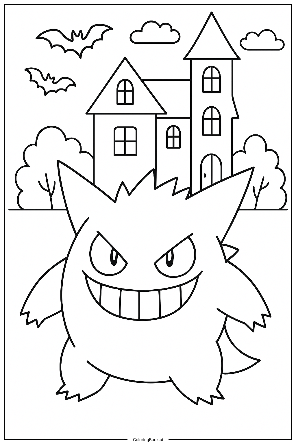  Page de coloriage Ectoplasma devant une maison hantée 