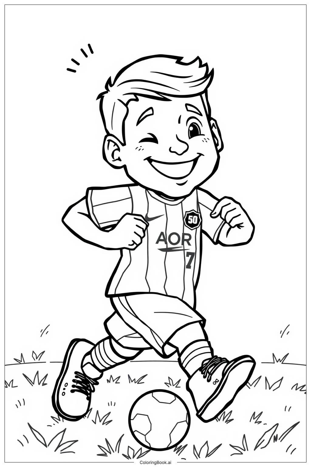  messi's little fan running on the field Coloring Page 