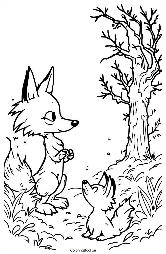  Page de coloriage Aventure de la Petite Renarde dans la Forêt 