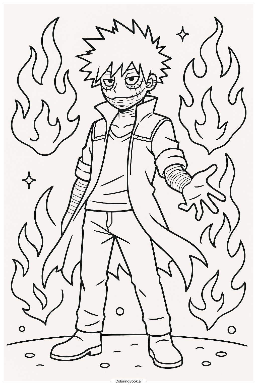  My Hero Academia Dabi With Blue Flames Coloring Page 