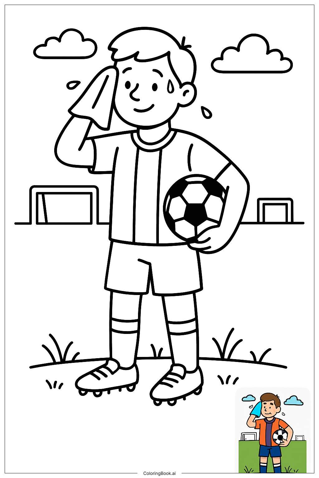  Page de coloriage Joueur de football essuyant la sueur 
