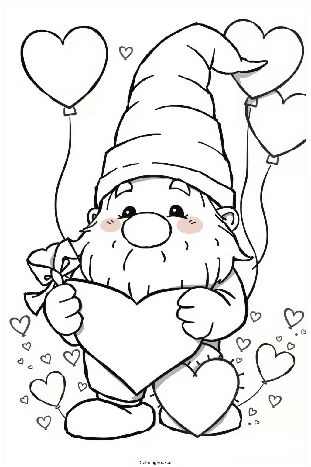  Page de coloriage Boîte de Chocolat Gnome de la Saint-Valentin 