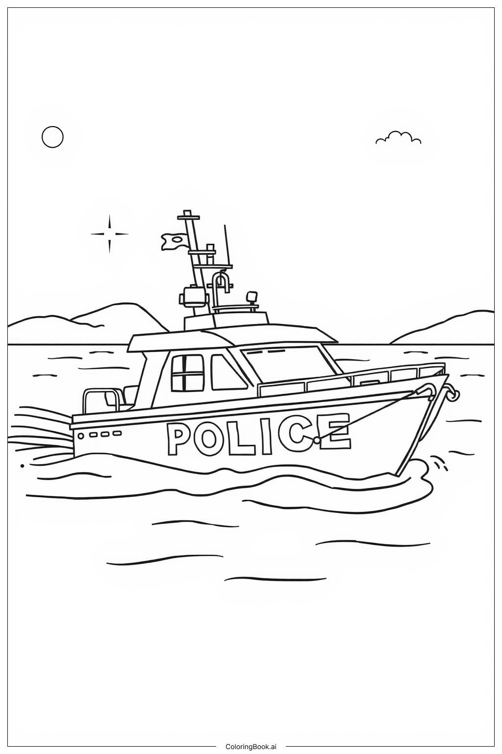  Page de coloriage Bateau de Police Patrouillant le Port 