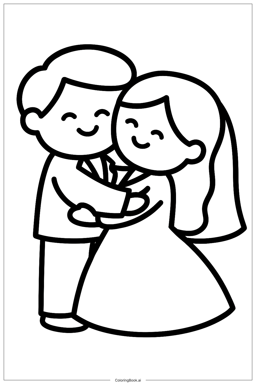  プレシャスモーメント 結婚カップルのハグの塗り絵ページ 
