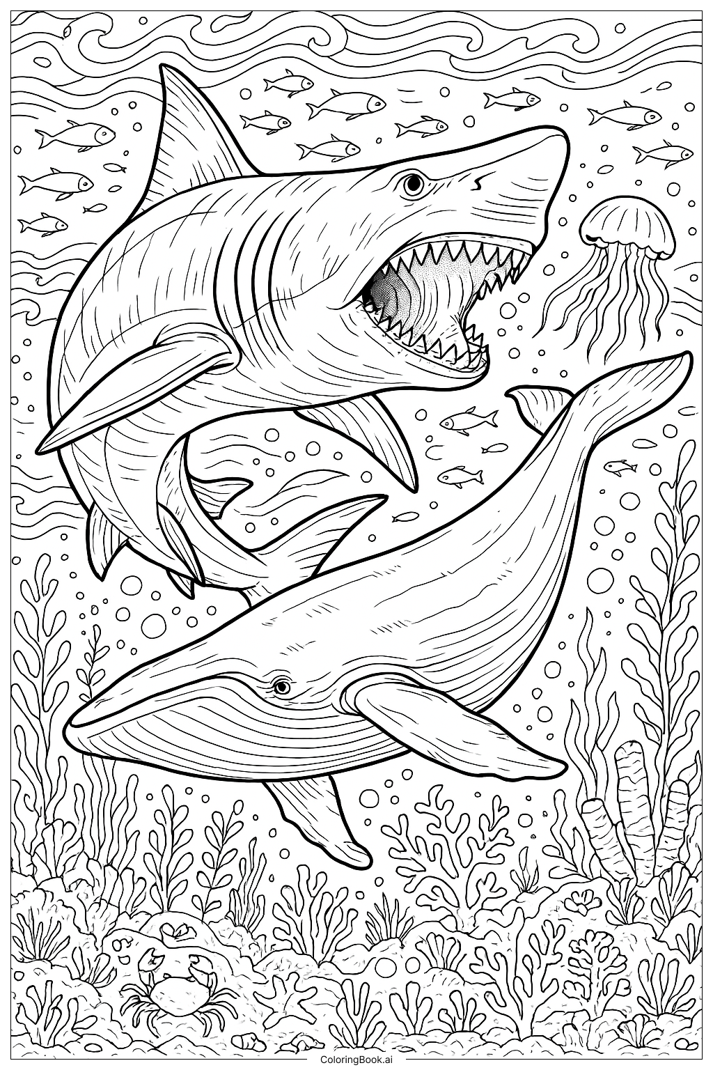 Realistischer Megalodon jagt einen Wal