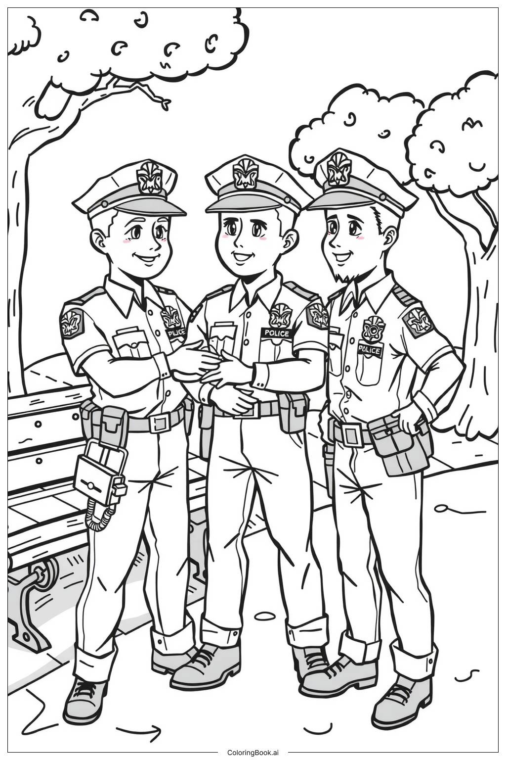  Police Team Training in the Park Coloring Page 