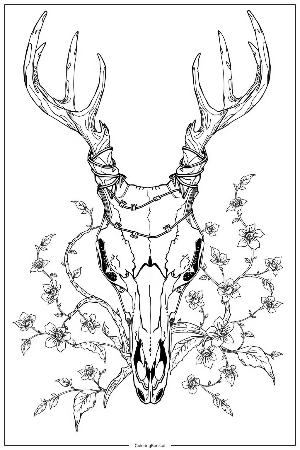  Page de coloriage Crâne de Cerf Détails 